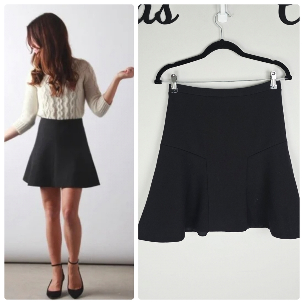 J. Crew Fluted Flared In Double Crepe Black Mini Skirt Size 0